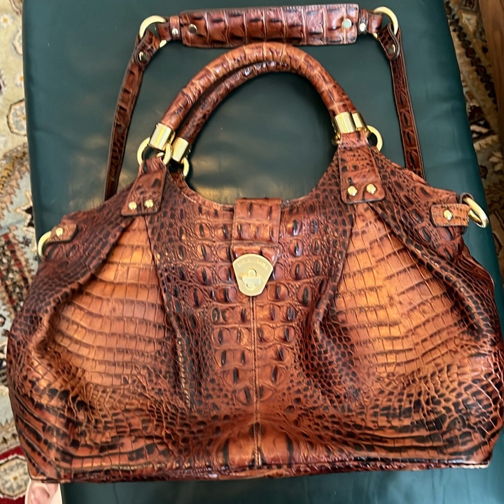 Brown Alligator Embossed leather handbag